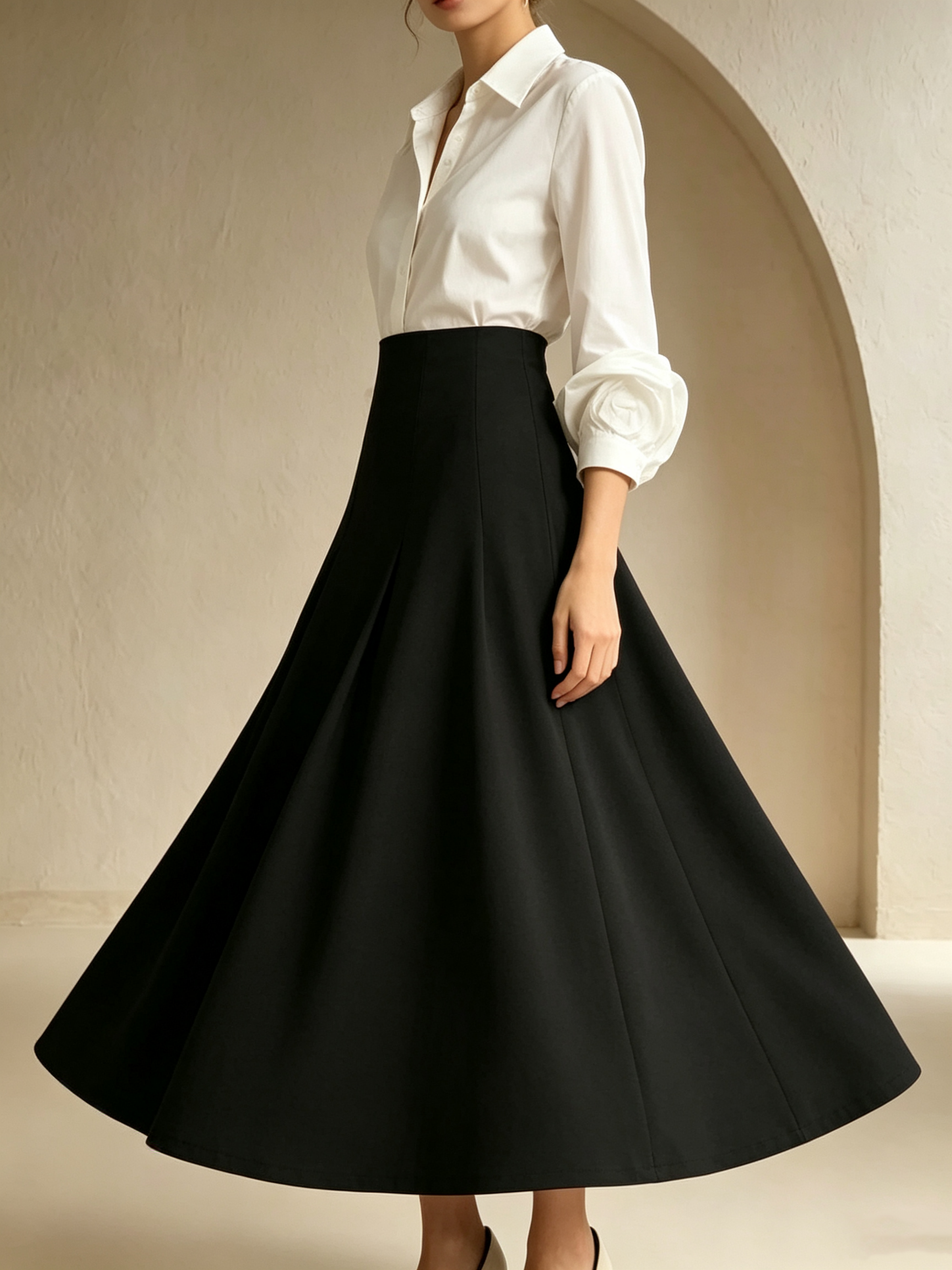 Black Solid A-Line Maxi Skirt