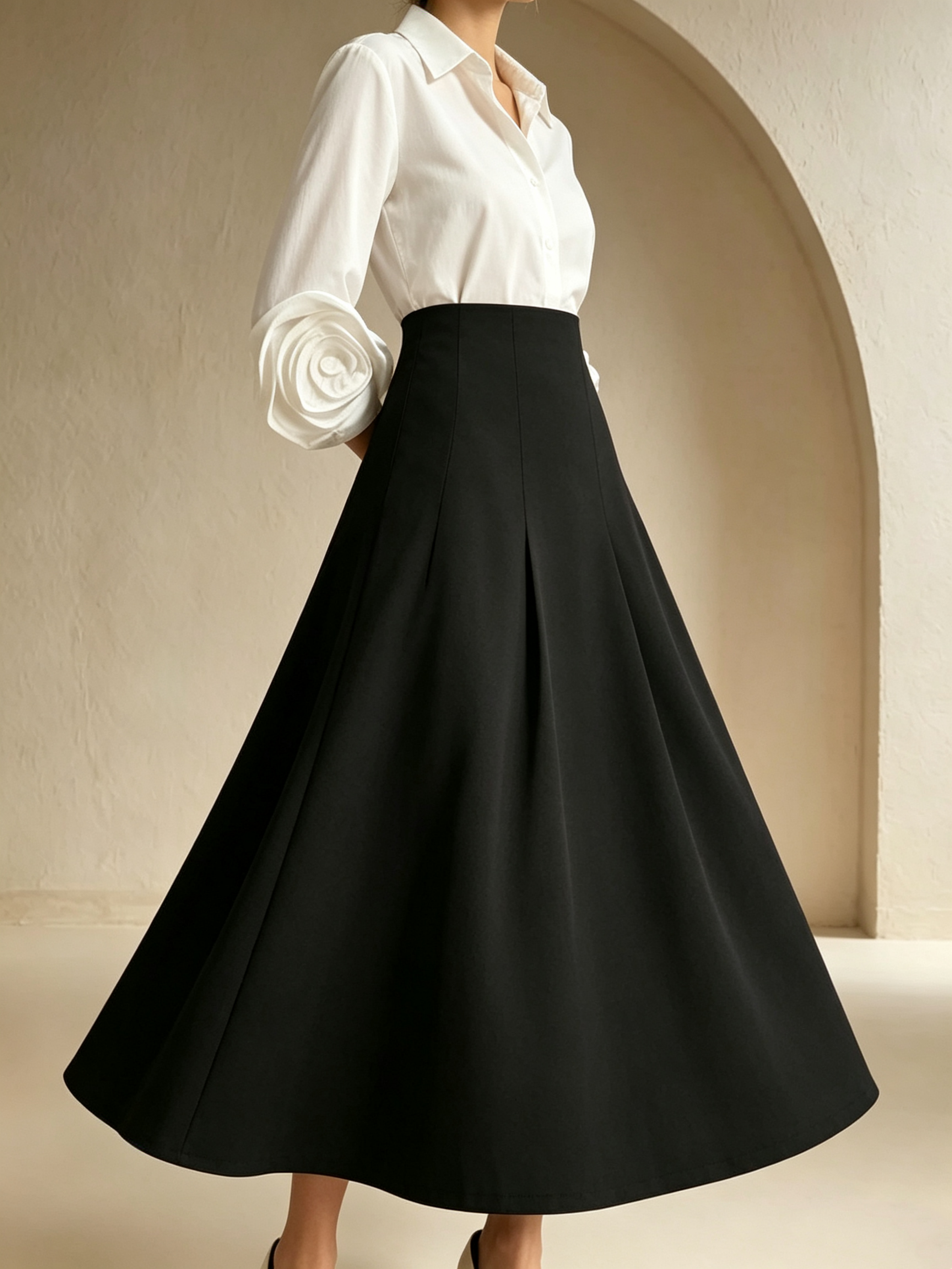 Black Solid A-Line Maxi Skirt