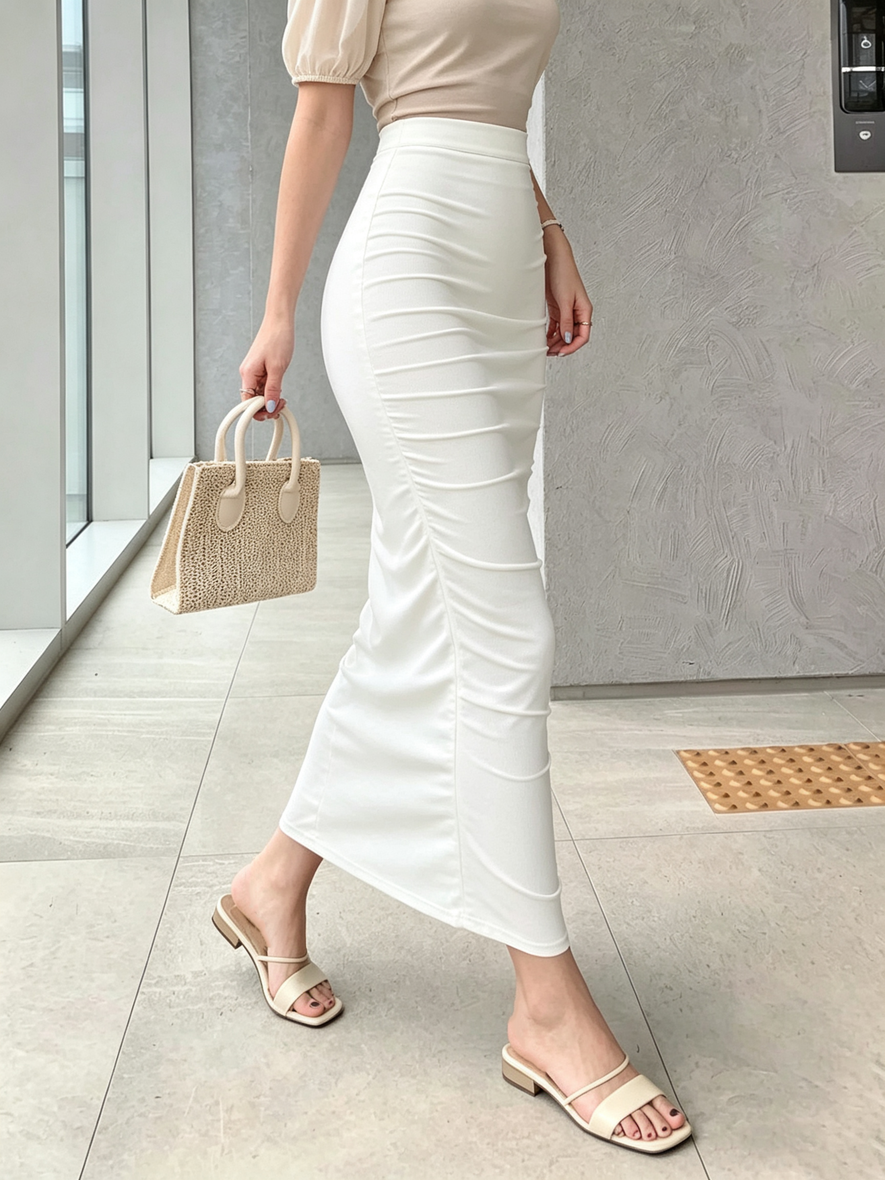 White Solid Bodycon Maxi Skirt