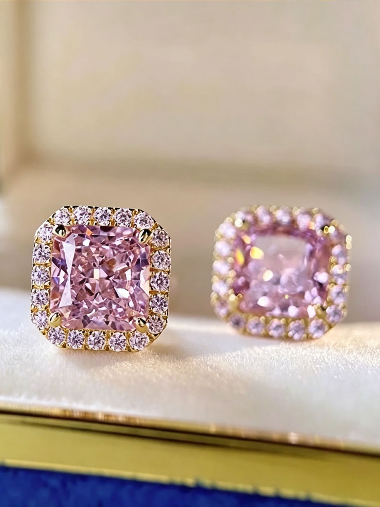 Pink Cushion Stud Earrings