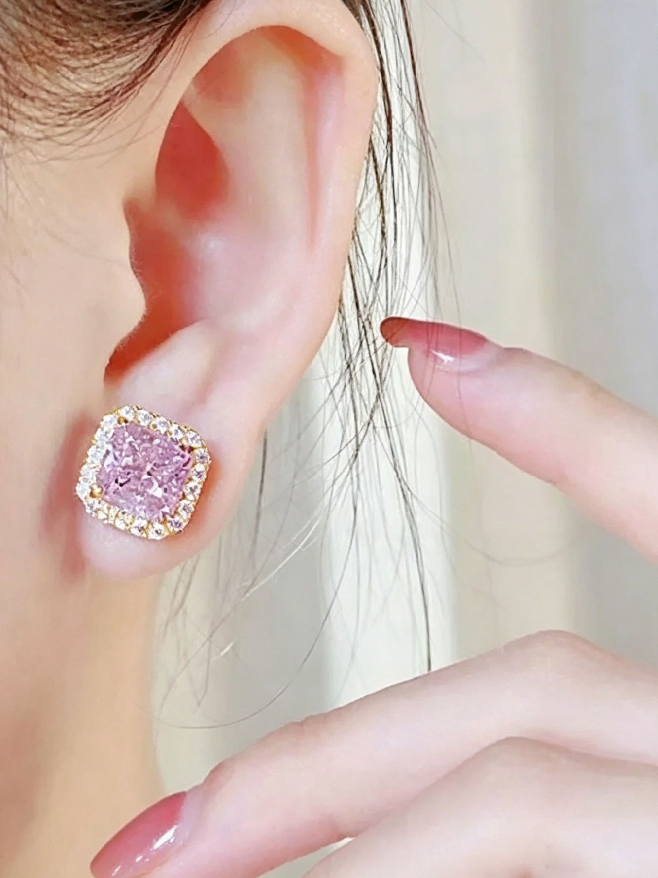 Pink Cushion Stud Earrings