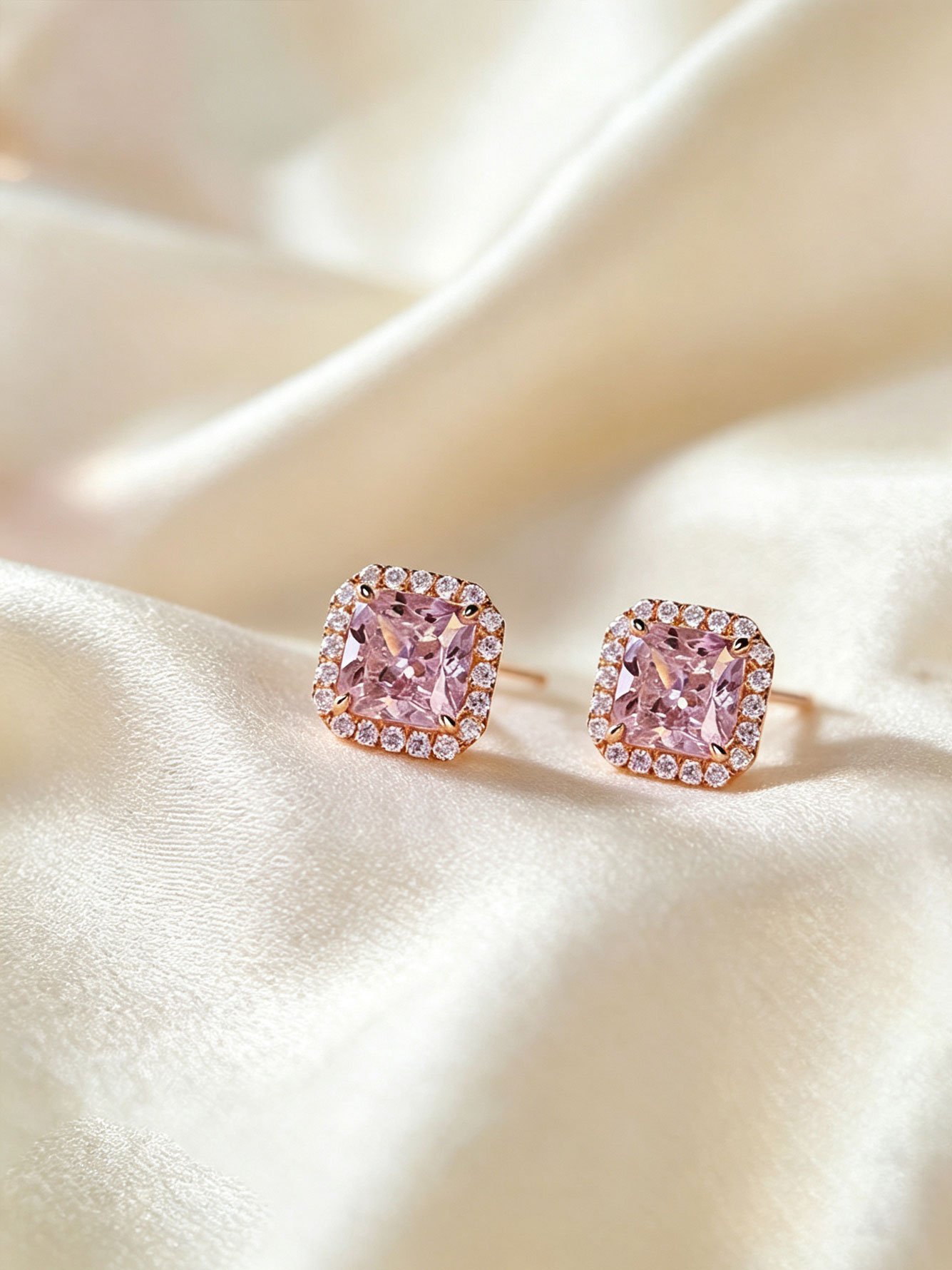 Pink Cushion Stud Earrings
