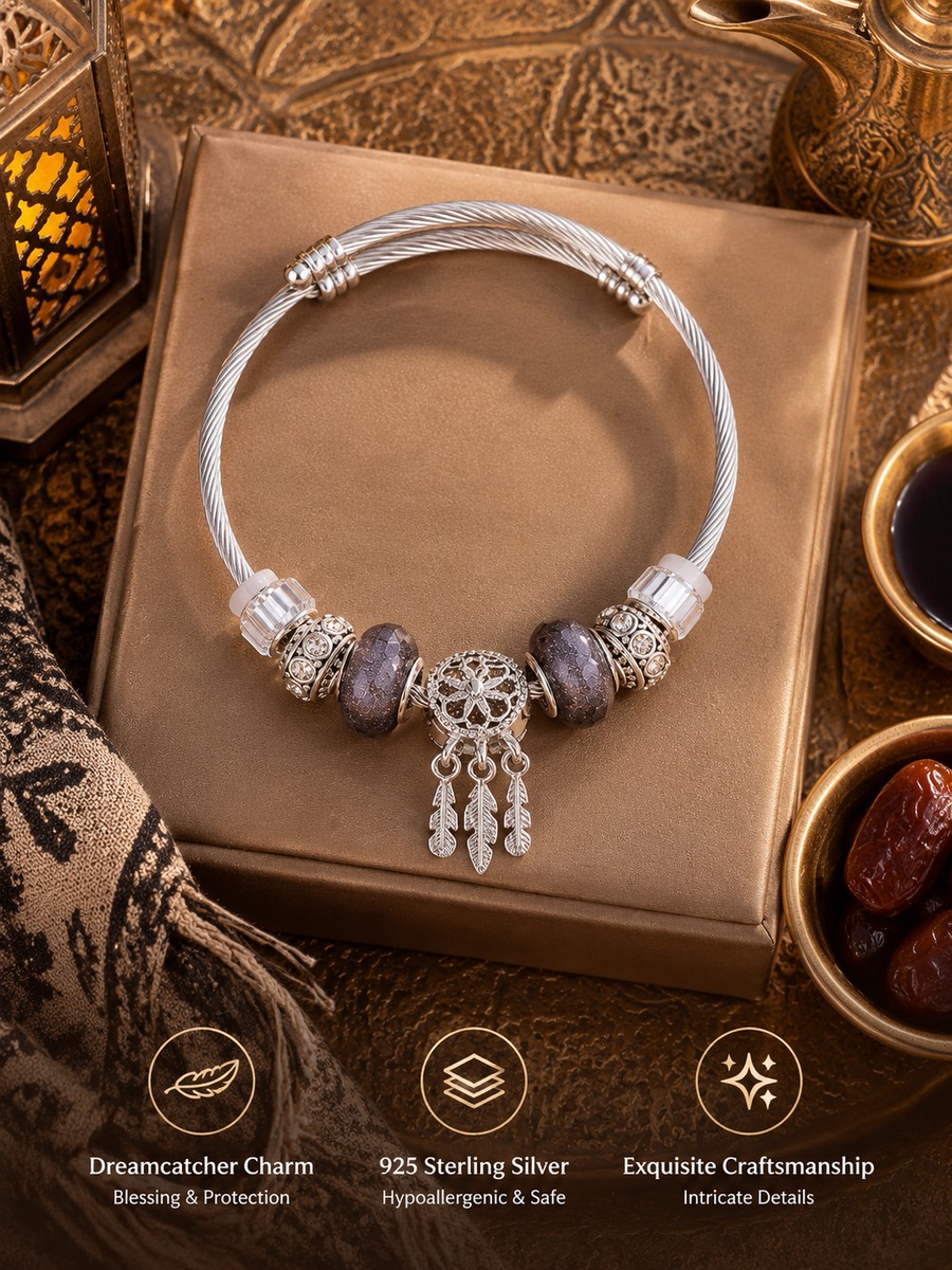 Purple Charm Bracelet with Dreamcatcher Pendant