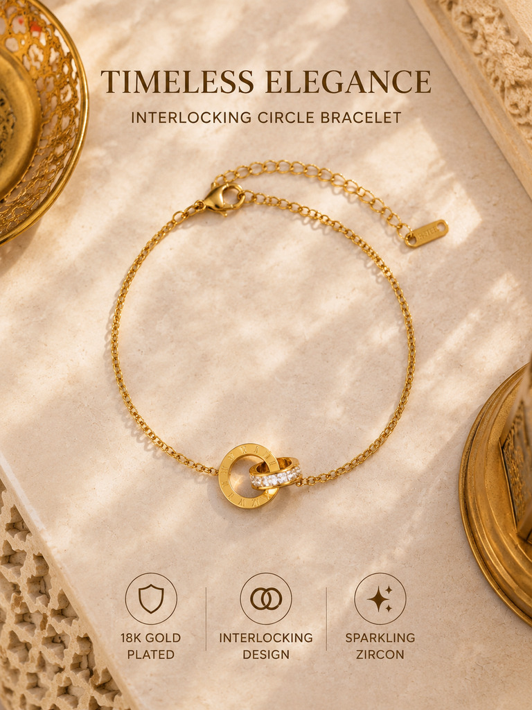 Gold Interlocking Roman Numeral Bracelet