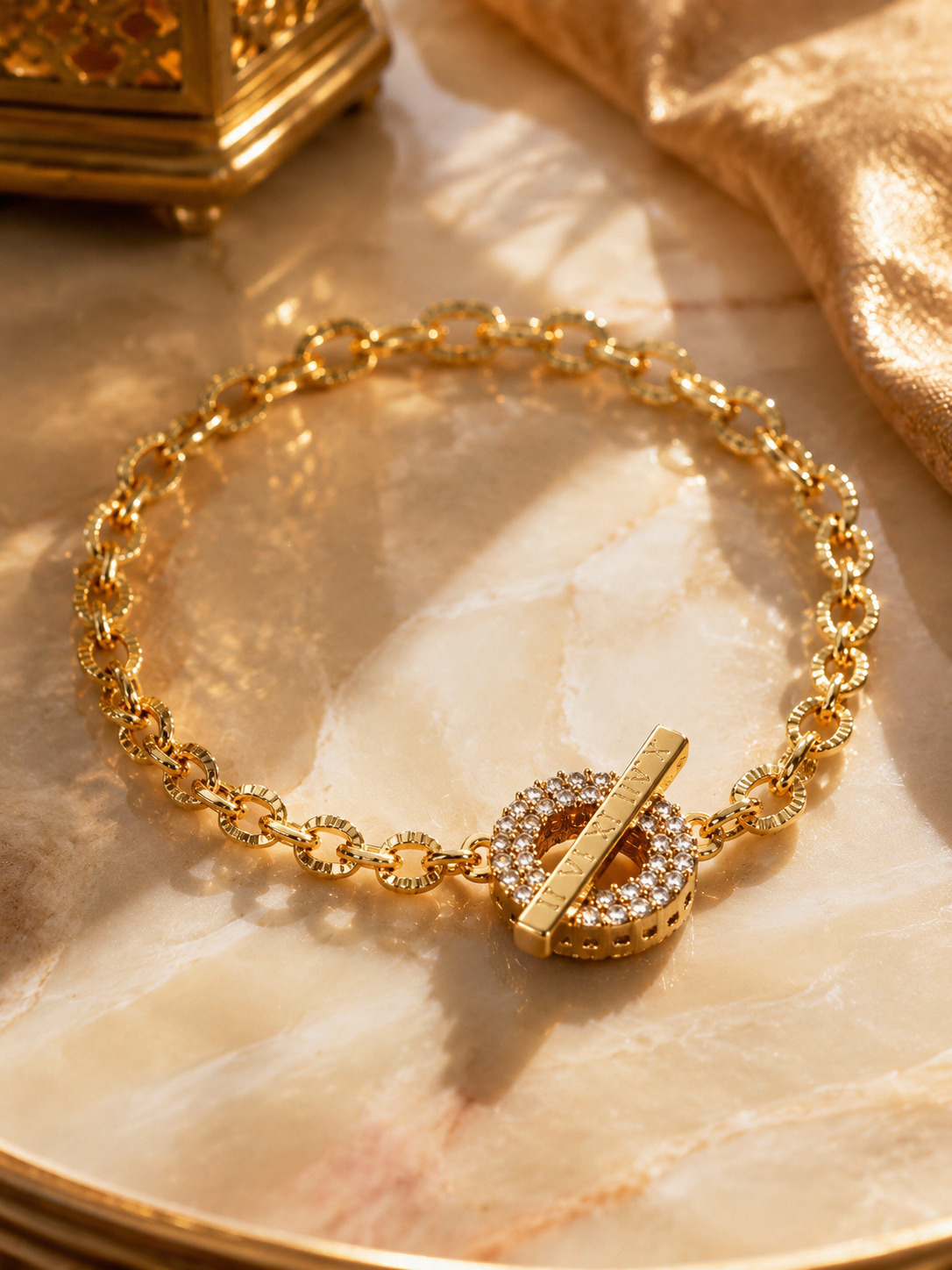 Gold Toggle Bracelet with Pave Detailing
