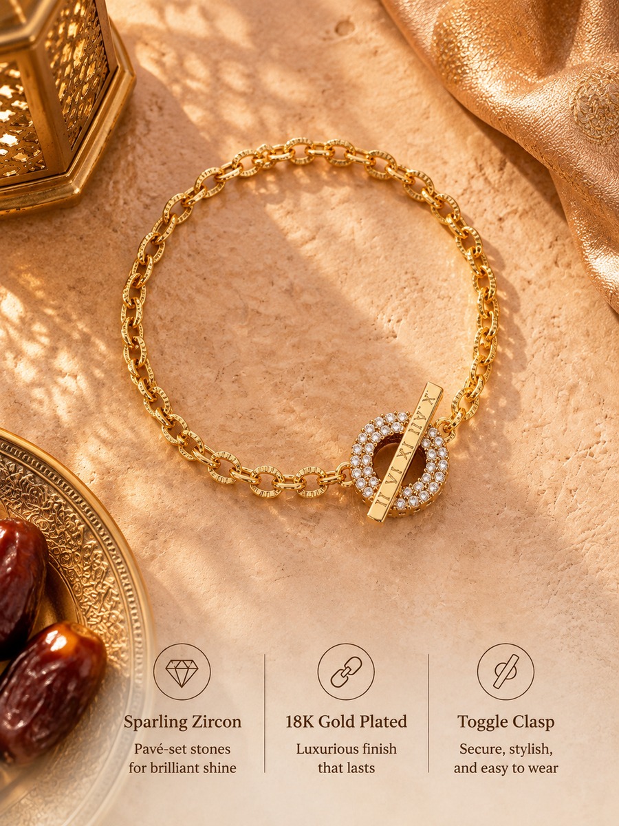 Gold Toggle Bracelet with Pave Detailing