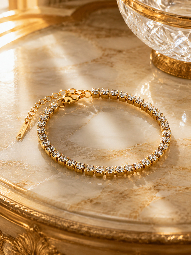 Gold Plated Crystal Tennis Bracelet