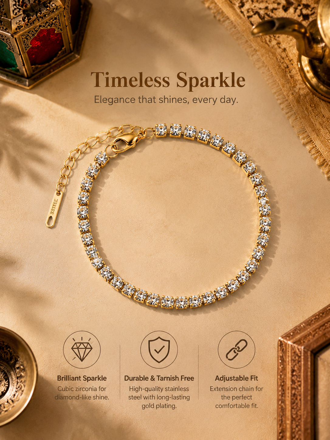 Gold Plated Crystal Tennis Bracelet