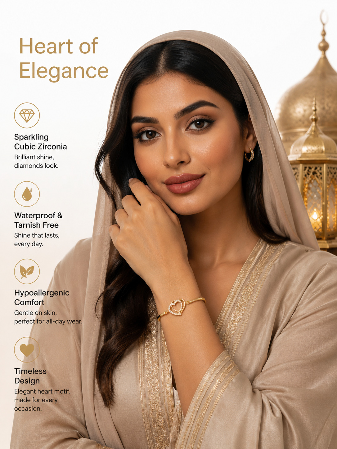 Golden Heart Bangle Bracelet
