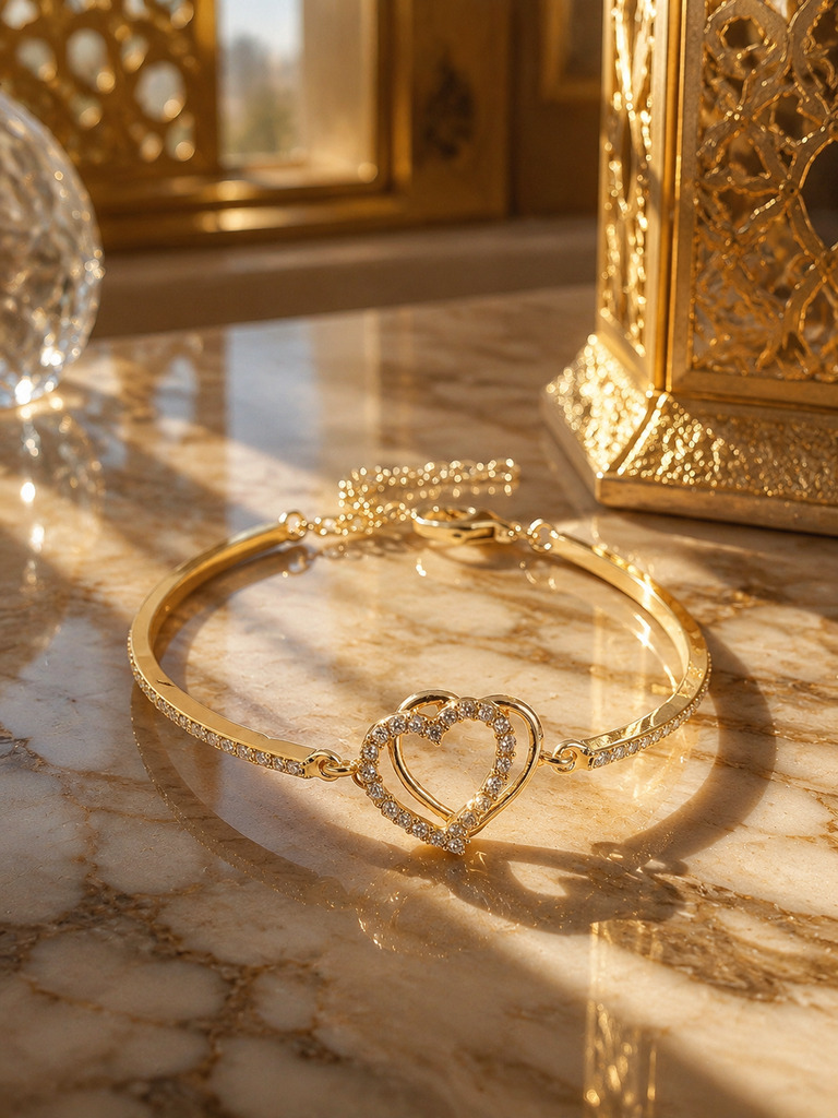 Golden Heart Bangle Bracelet