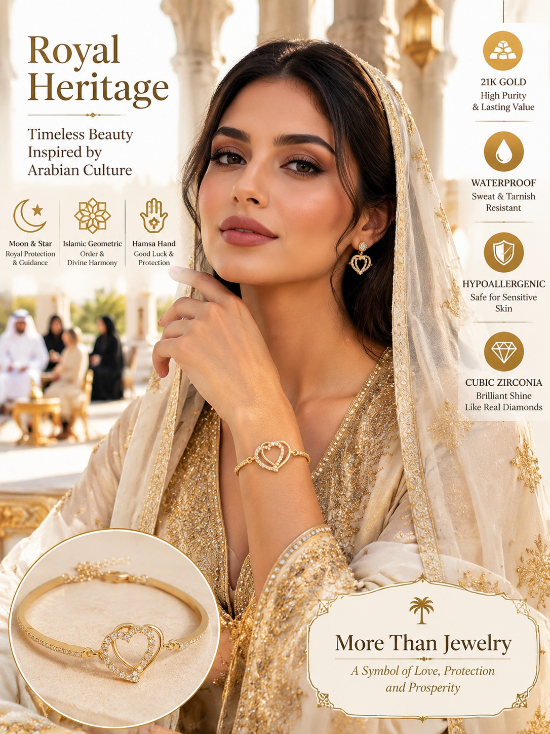 Golden Heart Bangle Bracelet