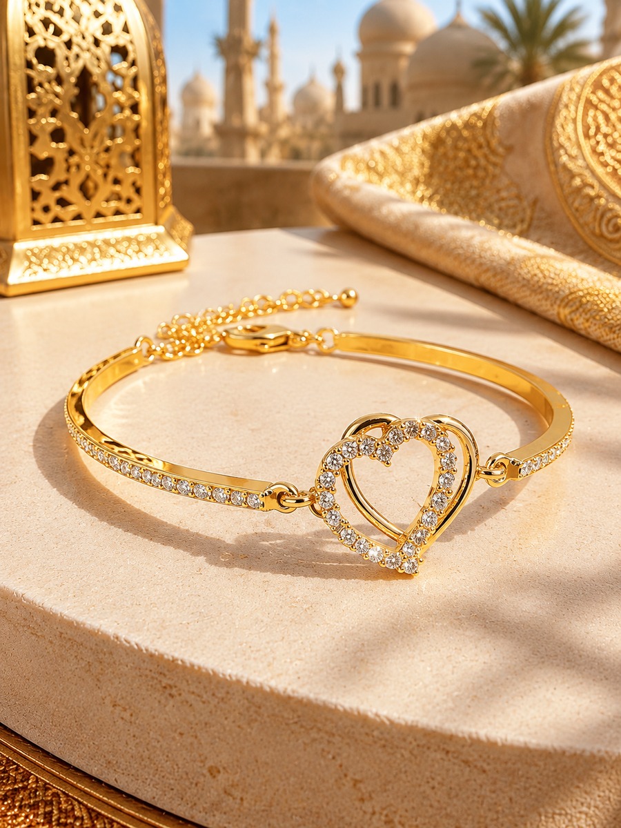 Golden Heart Bangle Bracelet