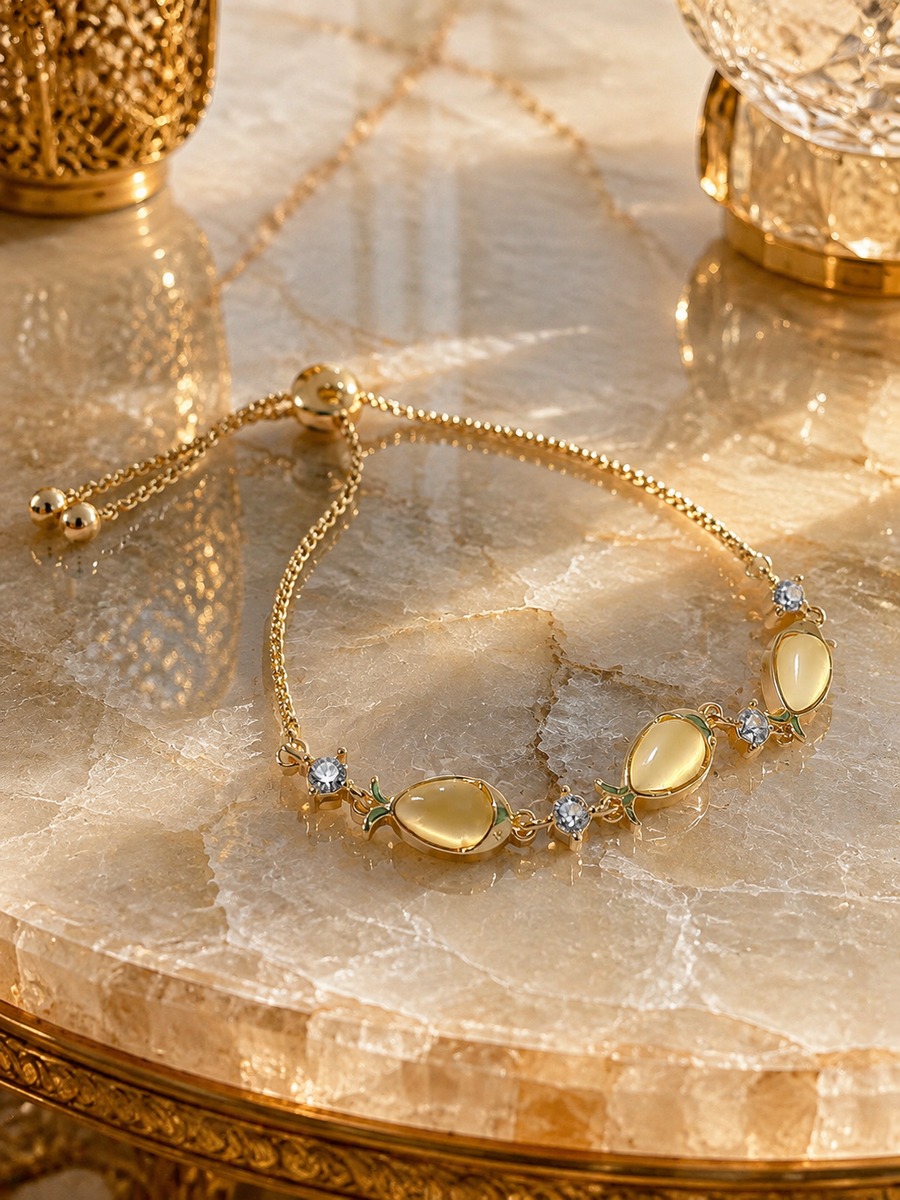 Gold and Cat Eye Adjustable Bracelet