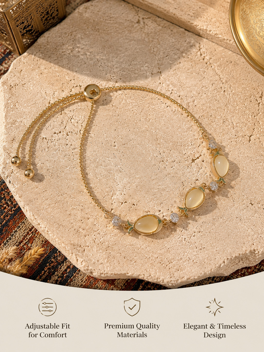 Gold and Cat Eye Adjustable Bracelet