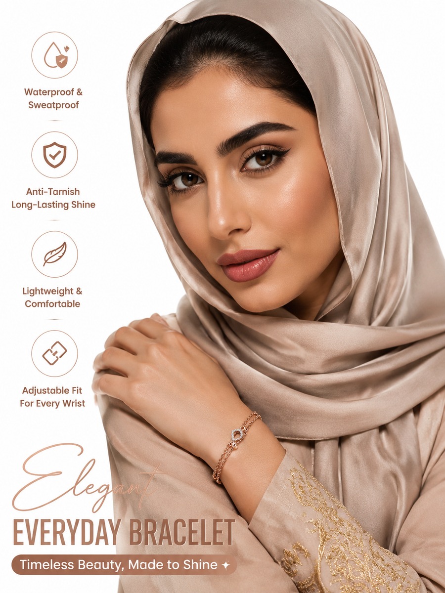 Golden Serenity Double Chain Bracelet with Zircon Charm
