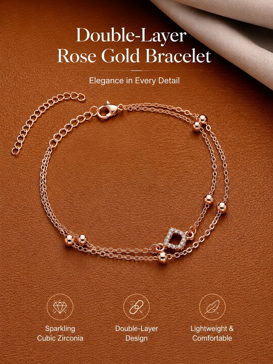 Golden Serenity Double Chain Bracelet with Zircon Charm