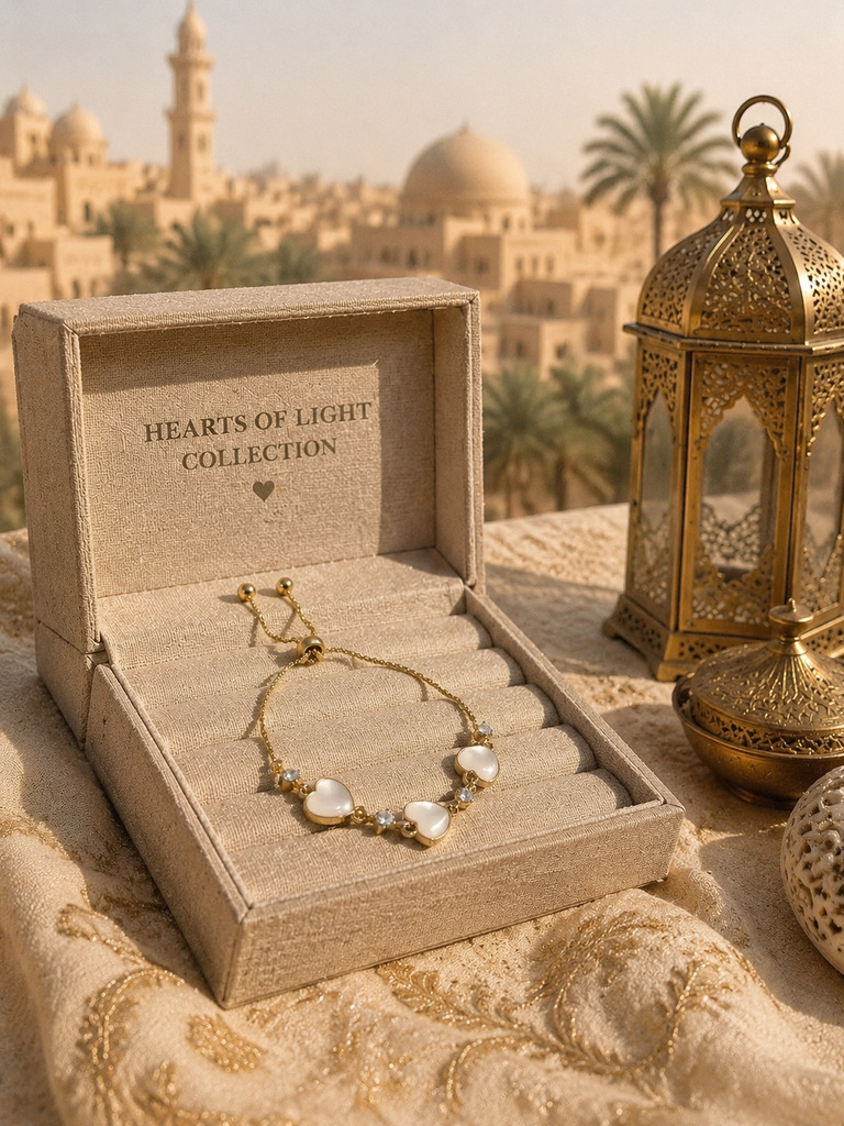 White Pearl Heart Gold Bracelet