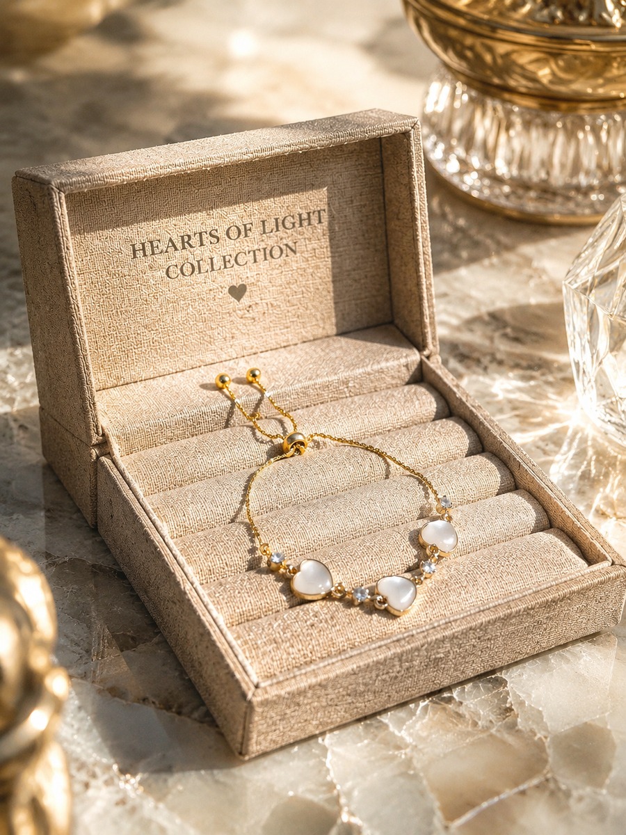 White Pearl Heart Gold Bracelet