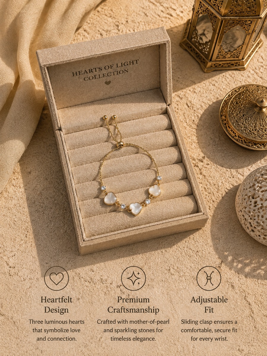 White Pearl Heart Gold Bracelet