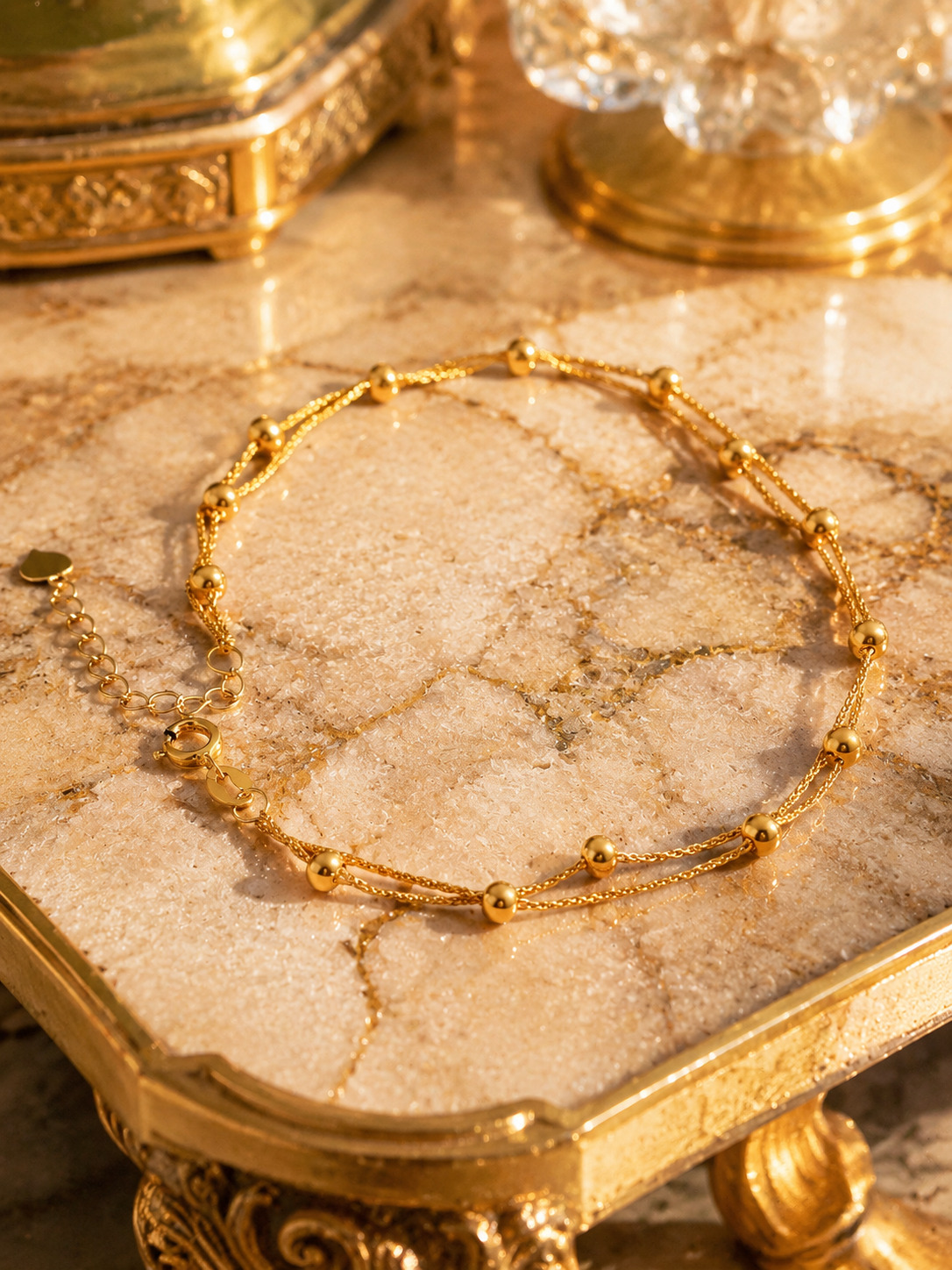 Golden Serenity Beaded Chain Bracelet