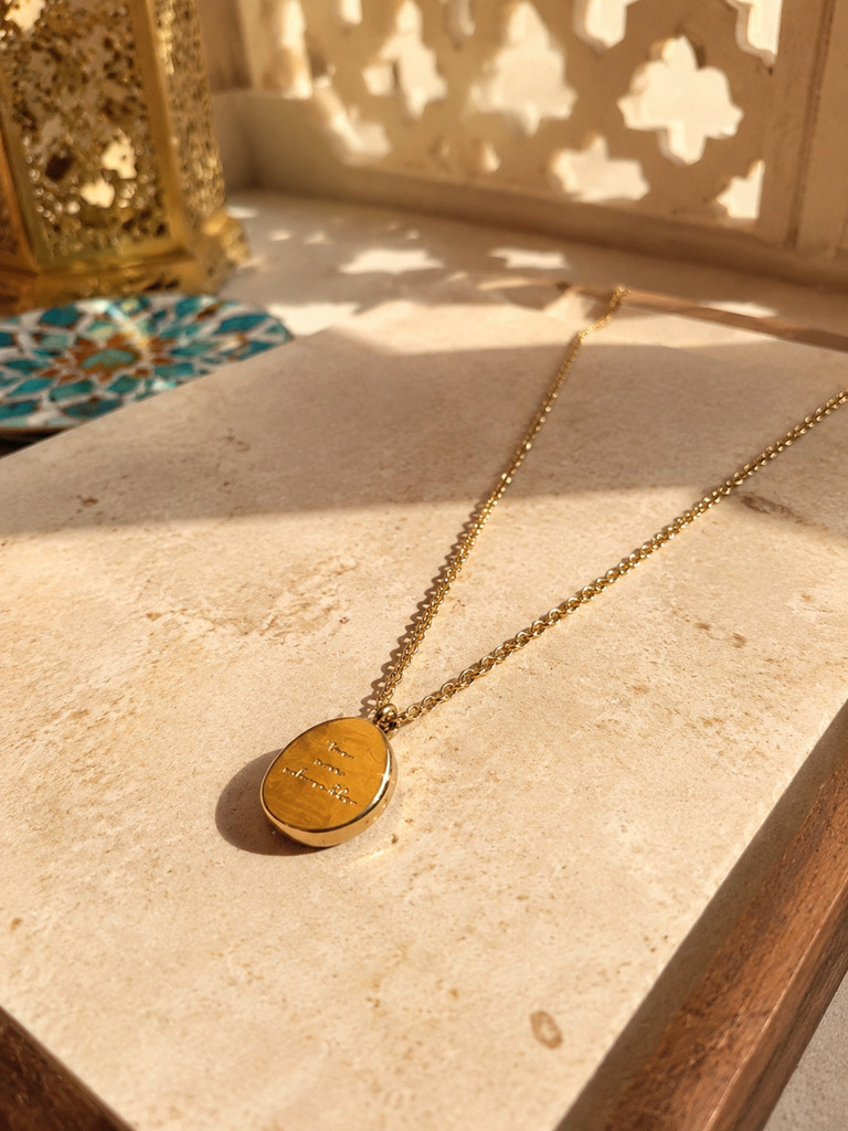 Golden Engraved Oval Pendant Necklace