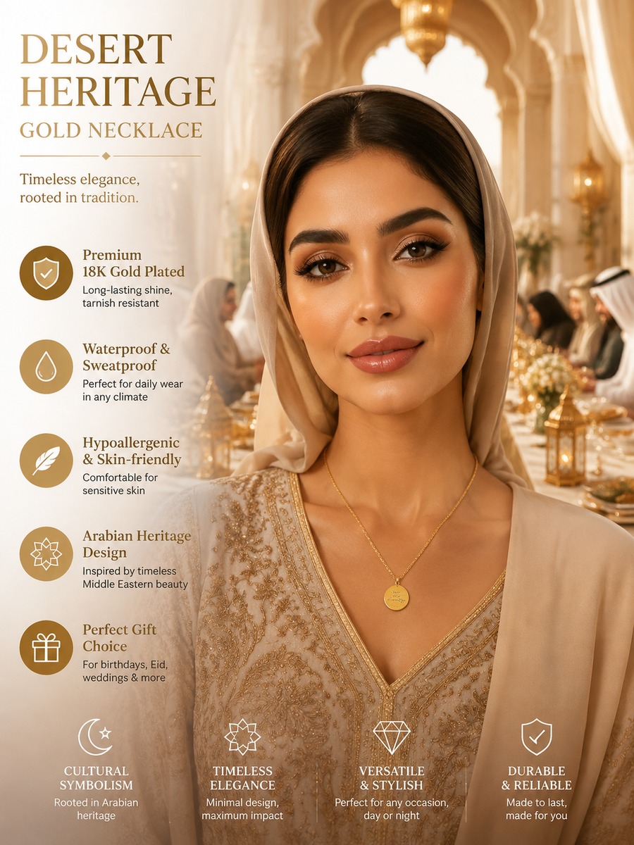 Golden Engraved Oval Pendant Necklace