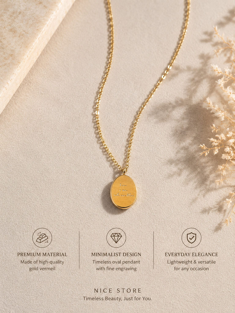 Golden Engraved Oval Pendant Necklace