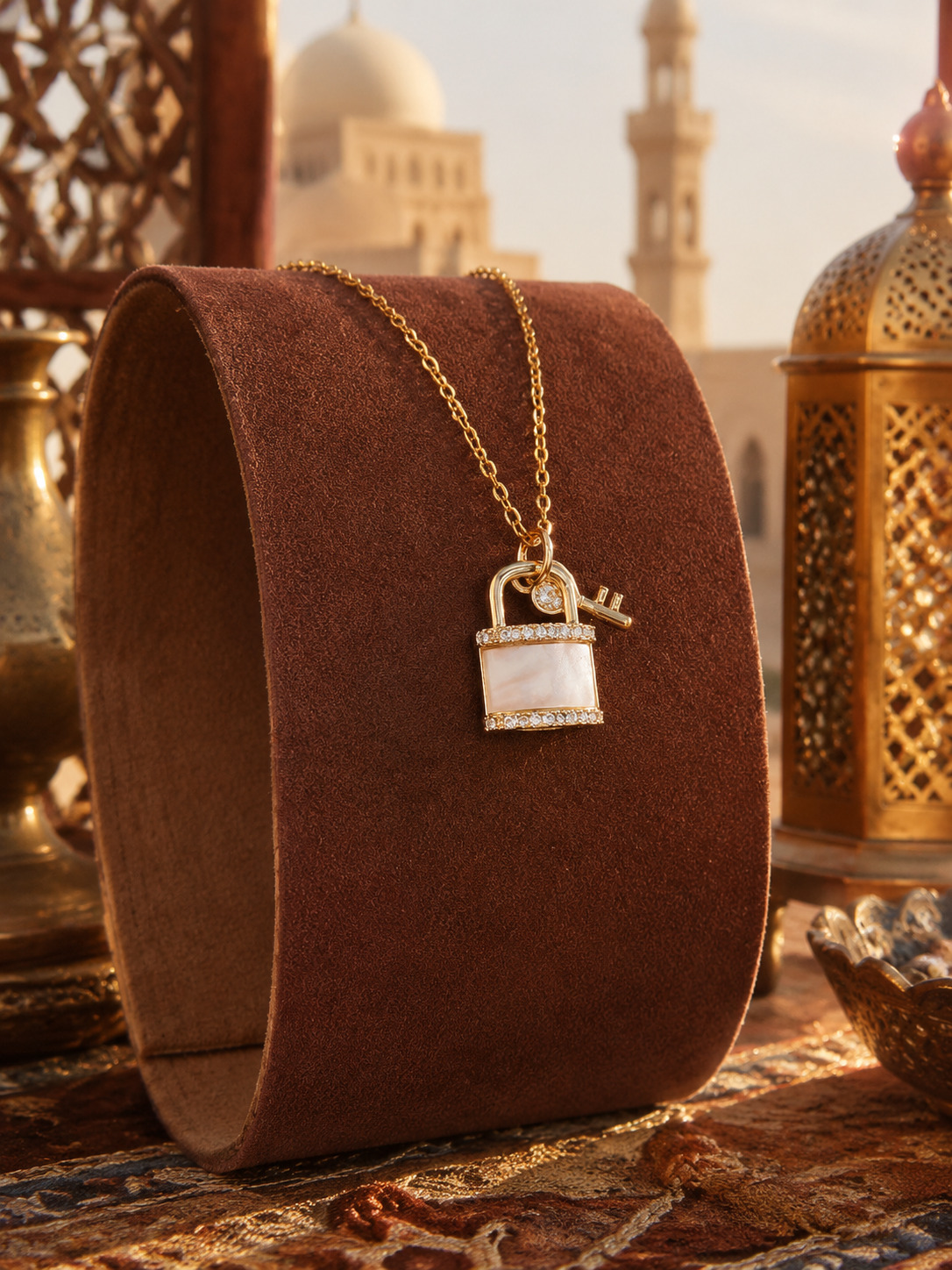 Golden Lock and Key Charm Necklace