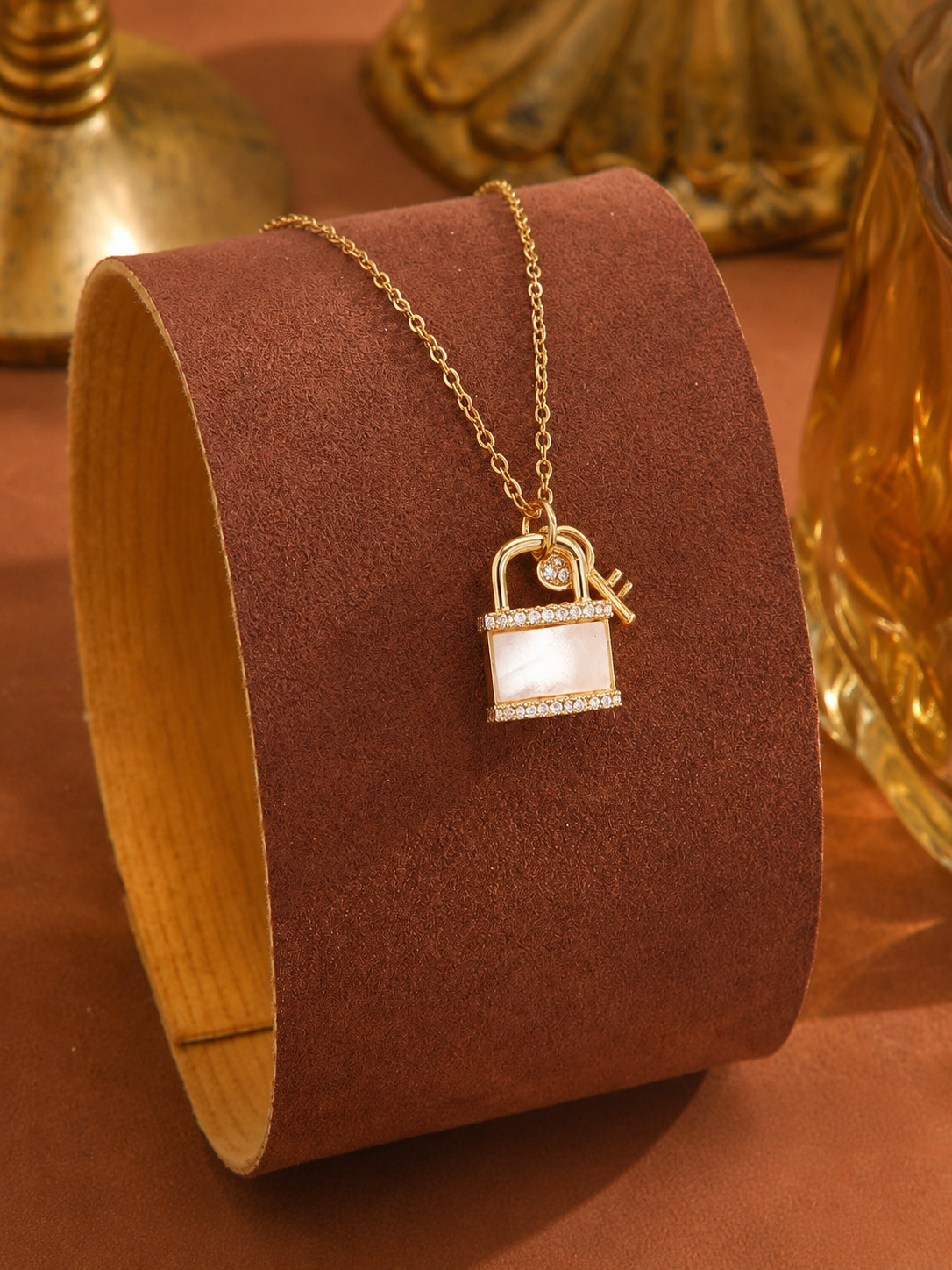 Golden Lock and Key Charm Necklace