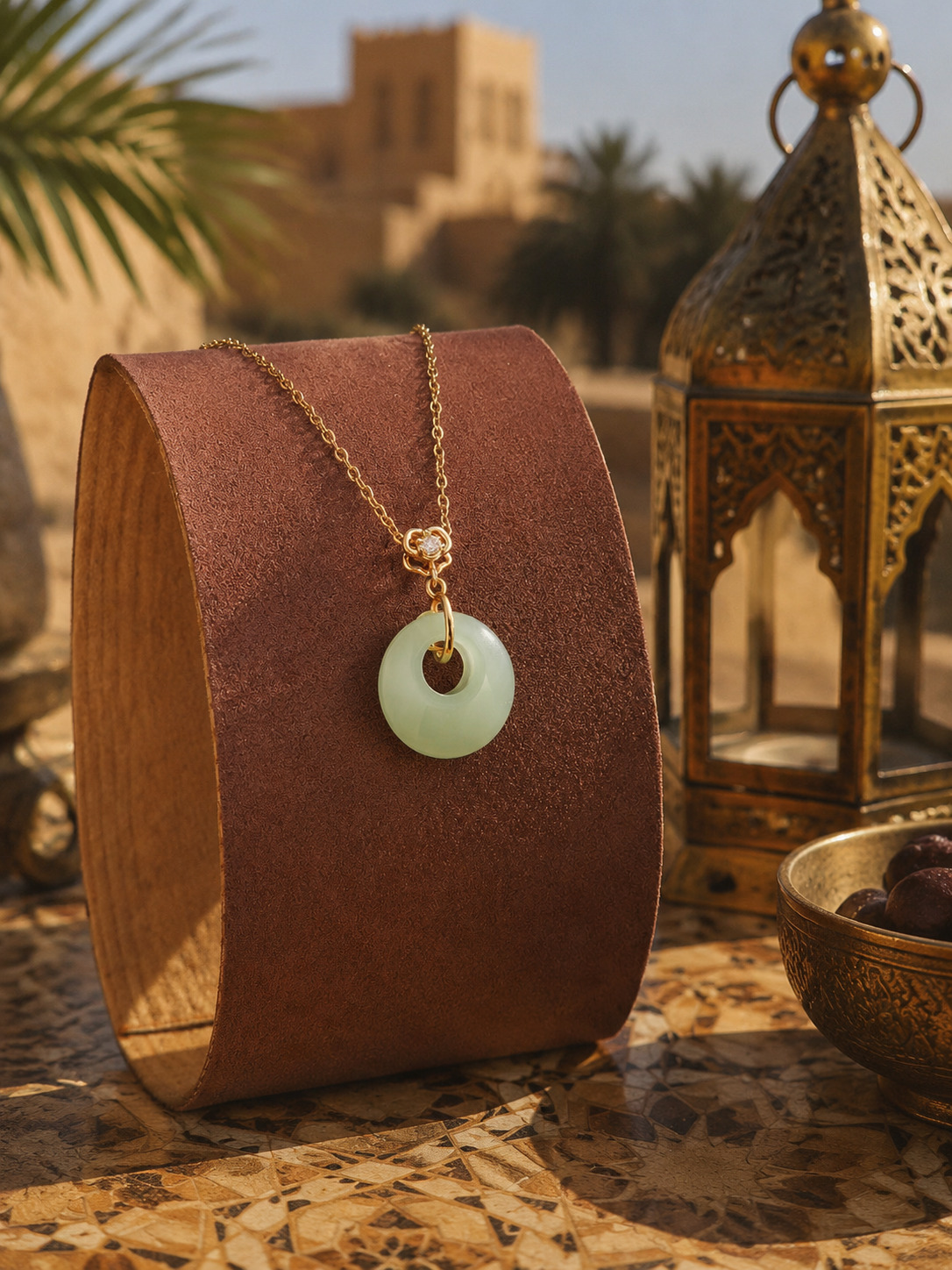 Emerald Jade Donut Pendant Necklace