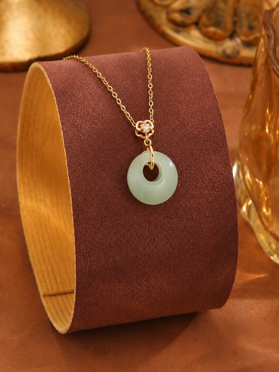 Emerald Jade Donut Pendant Necklace