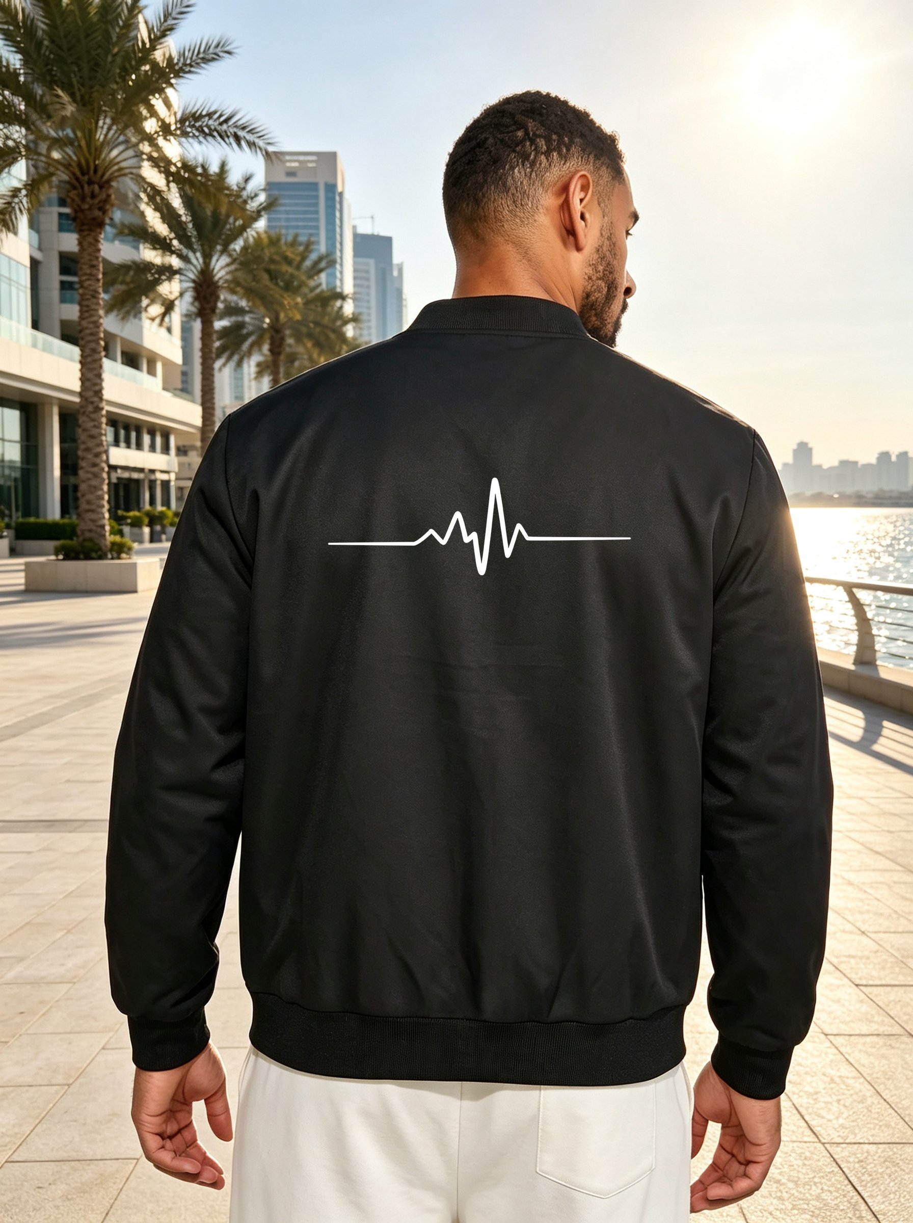 Black Graphic Print Zip-Up Bomber Jacket