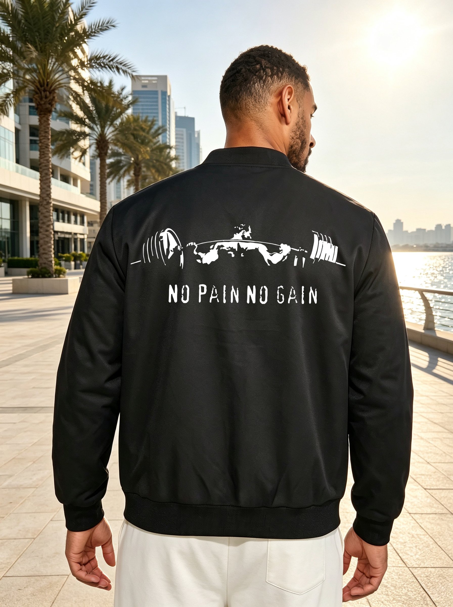 Black Graphic Zip-Up Bomber Jacket