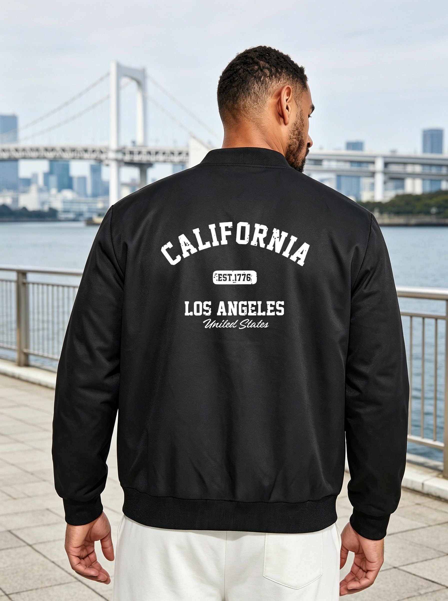 Black Graphic Bomber Jacket - California Los Angeles