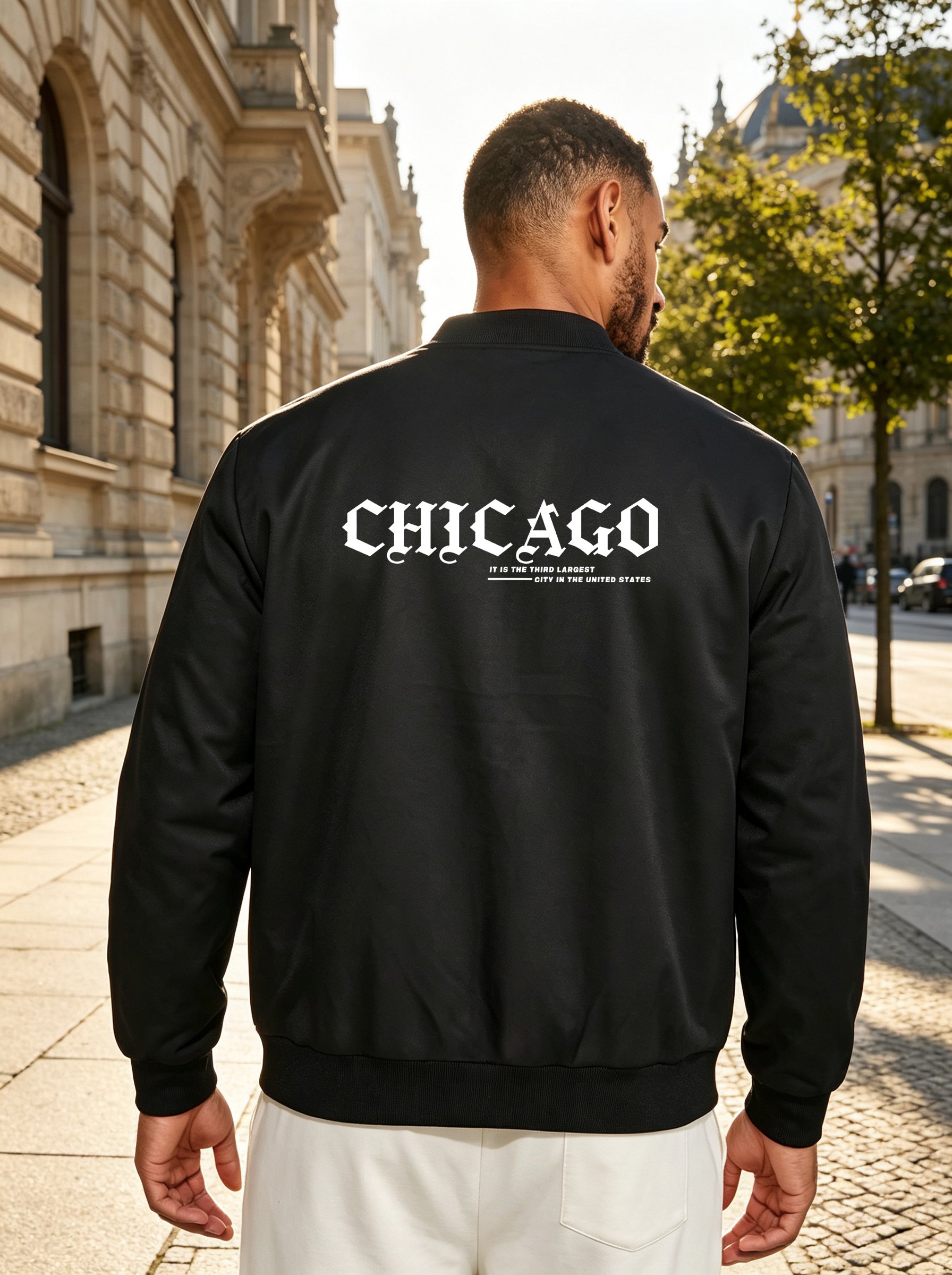 Black Graphic Zip-Up Bomber Jacket