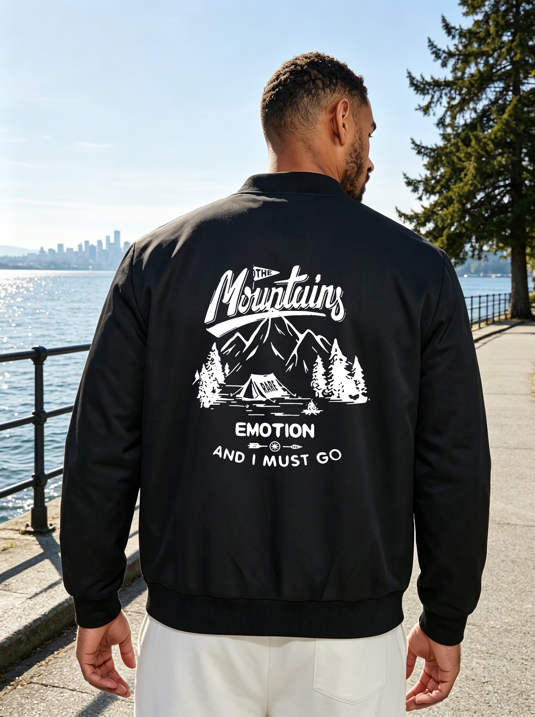 Black Graphic Zip-Up Bomber Jacket