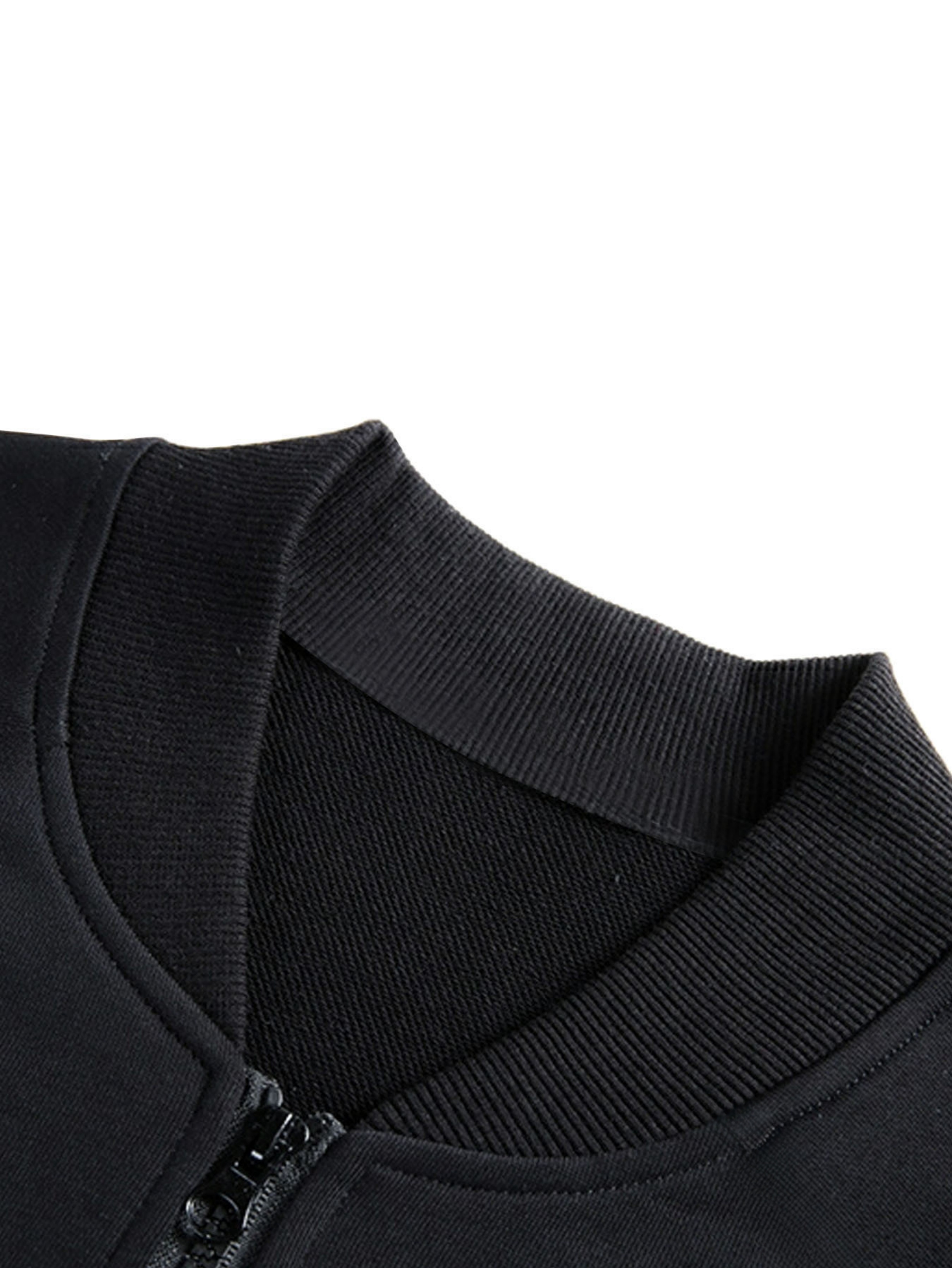Black Zip-Up Bomber Jacket with Animal Line Art