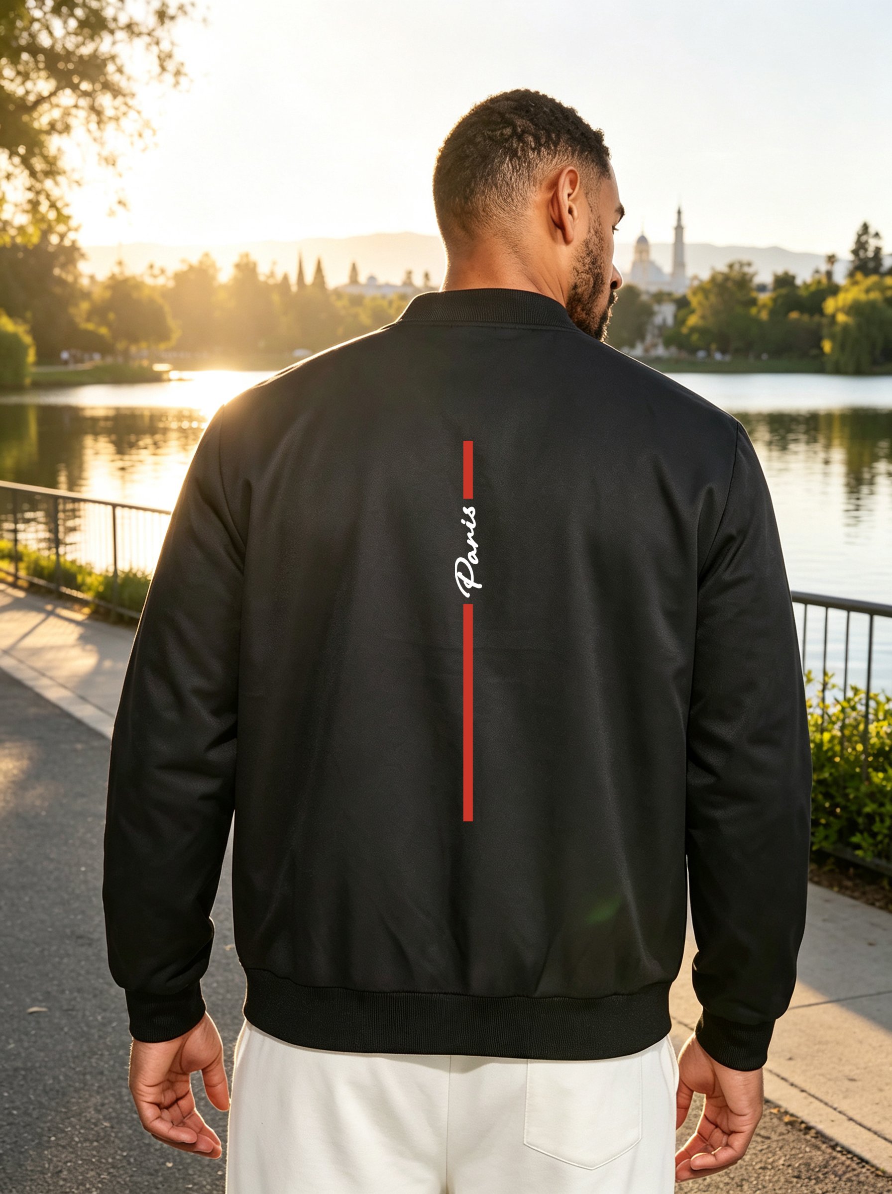 Black Graphic Zip-Up Bomber Jacket