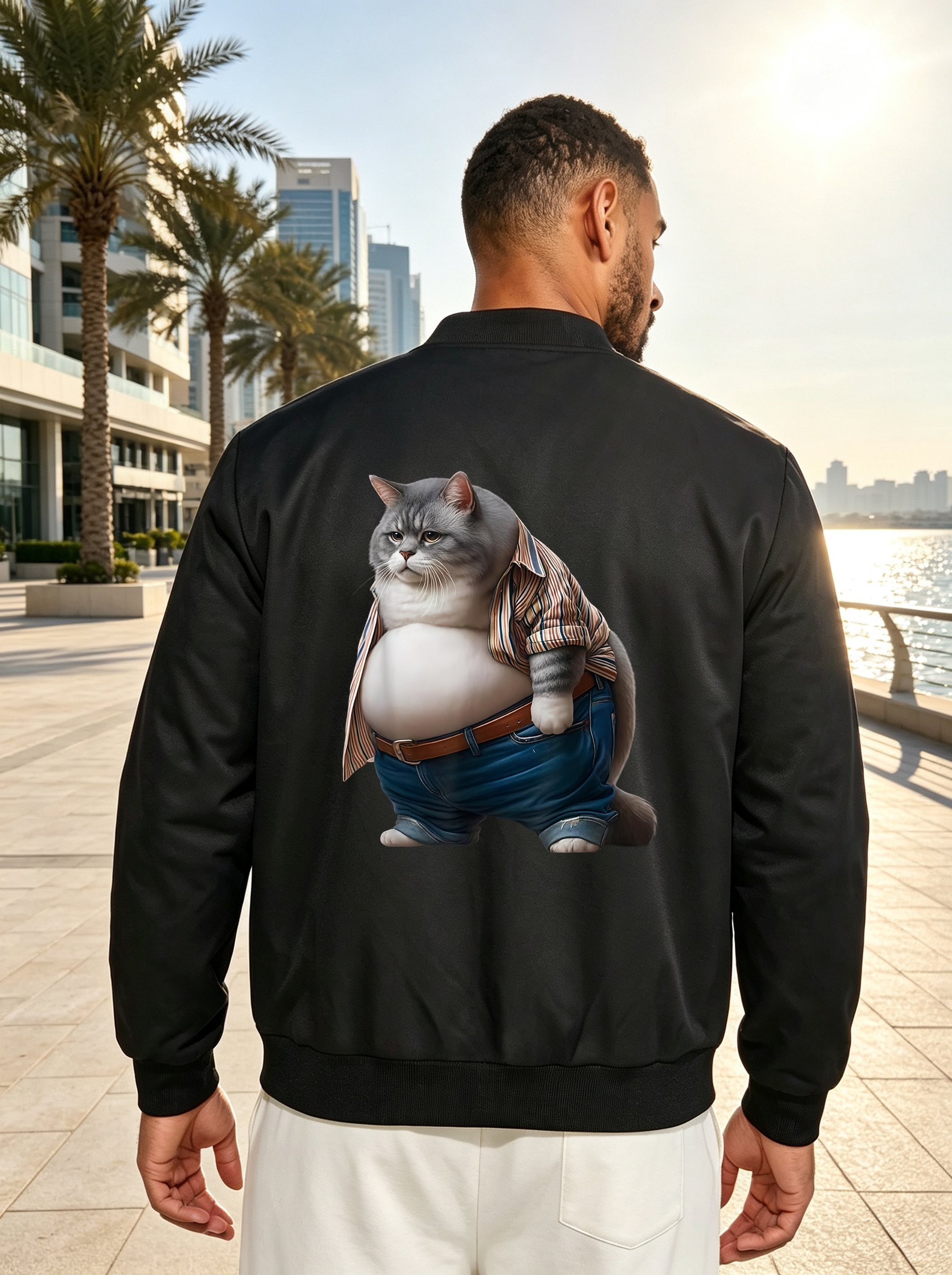 Black Animal Print Zip-Up Bomber Jacket
