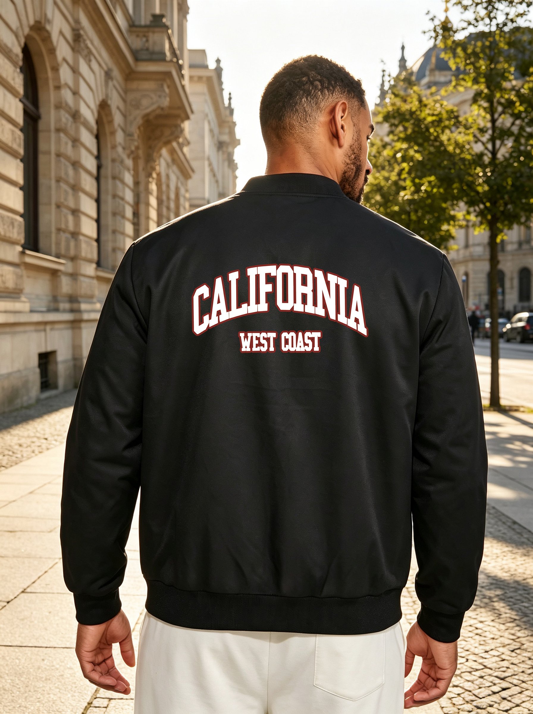 Black Graphic Zip-Up Bomber Jacket