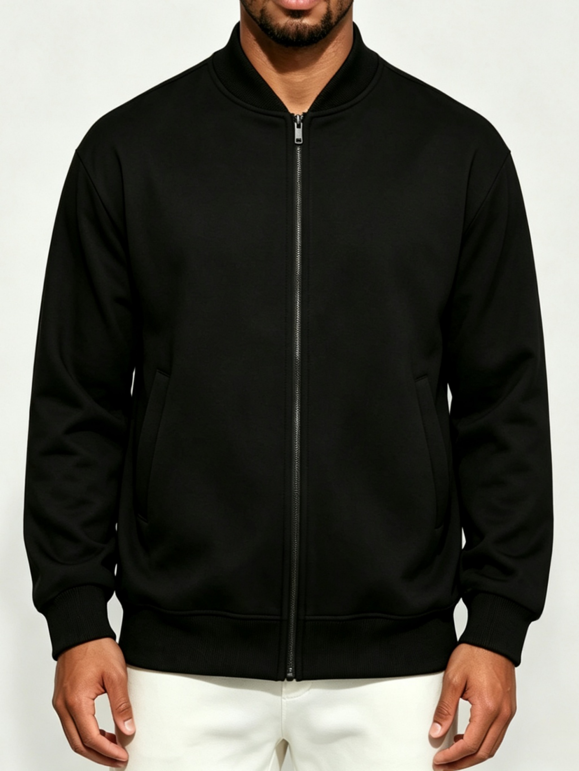 Black Graphic Zip-Up Bomber Jacket