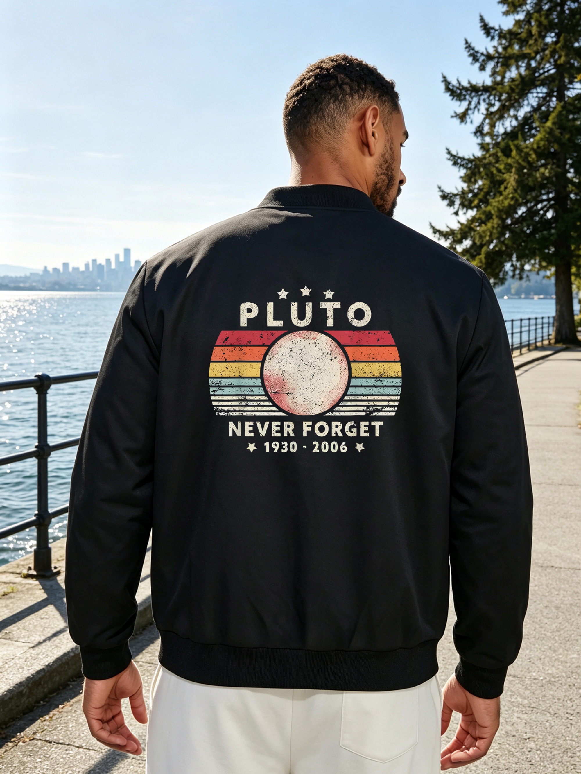 Black Graphic Zip Bomber Jacket
