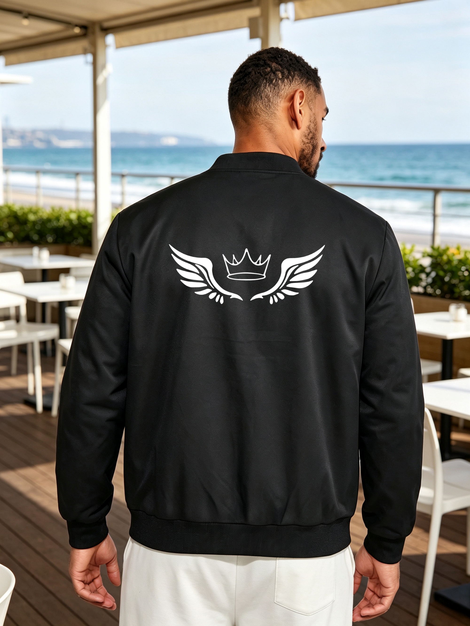 Black Graphic Zip-Up Bomber Jacket
