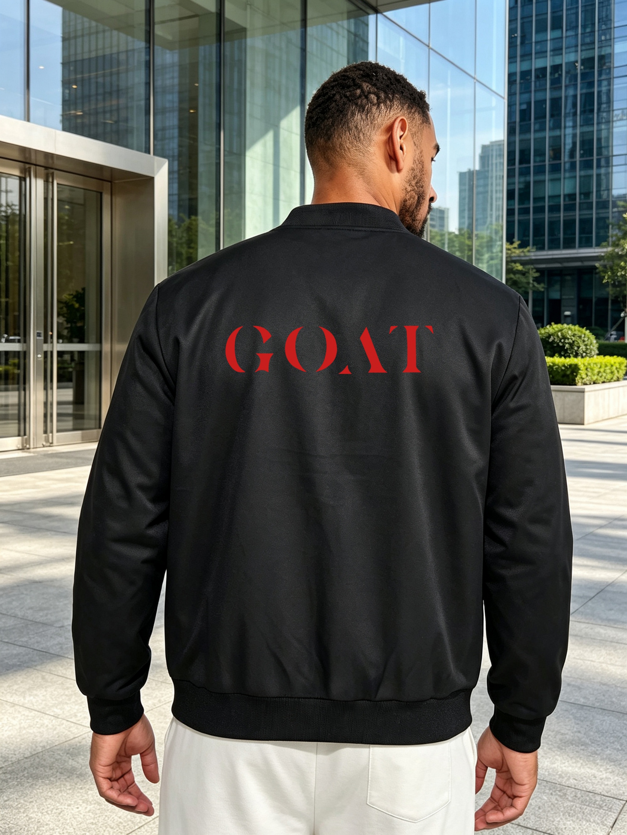 Black Graphic Zip-Up Bomber Jacket