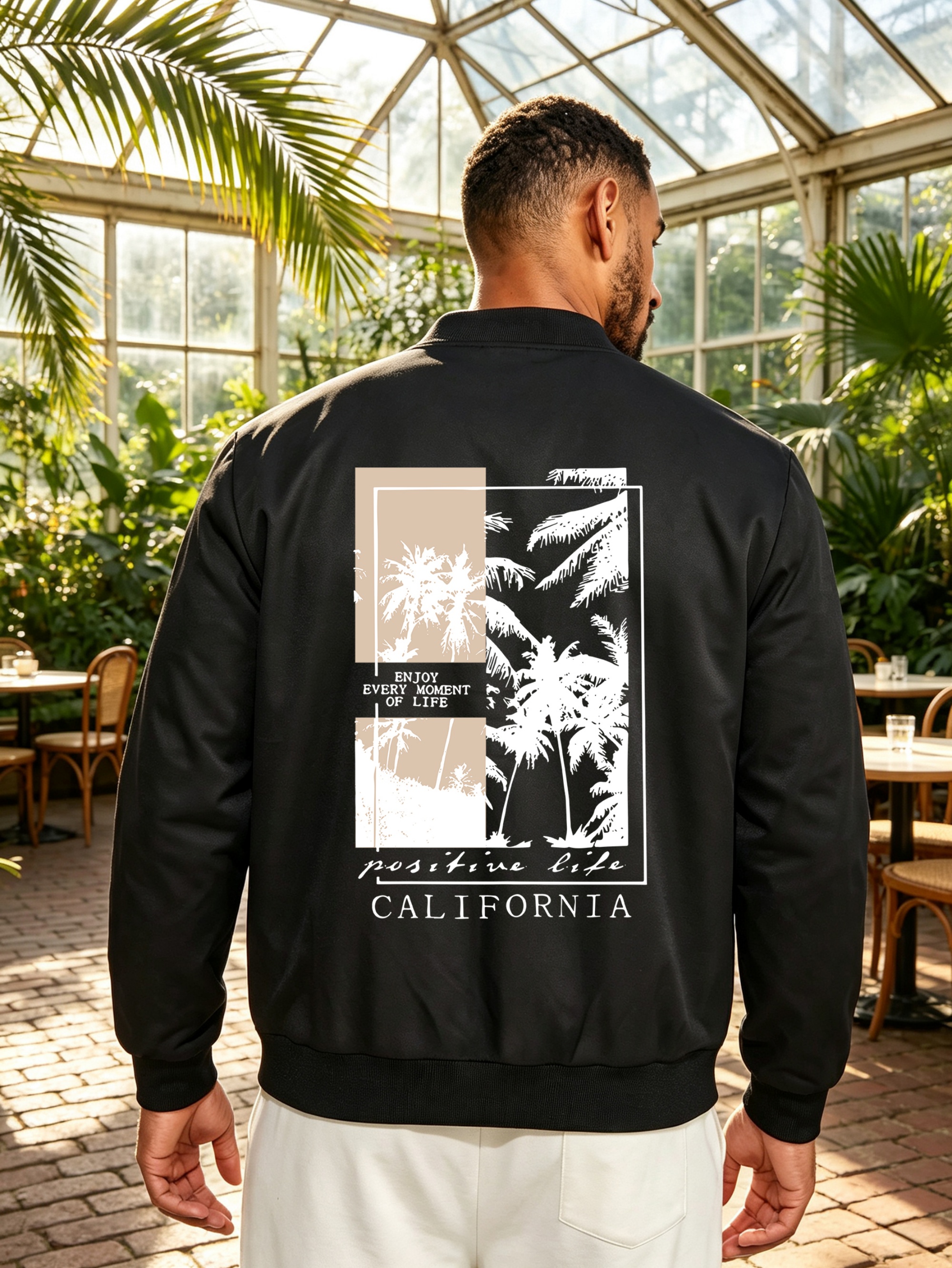 Black Graphic Zip-Up Bomber Jacket