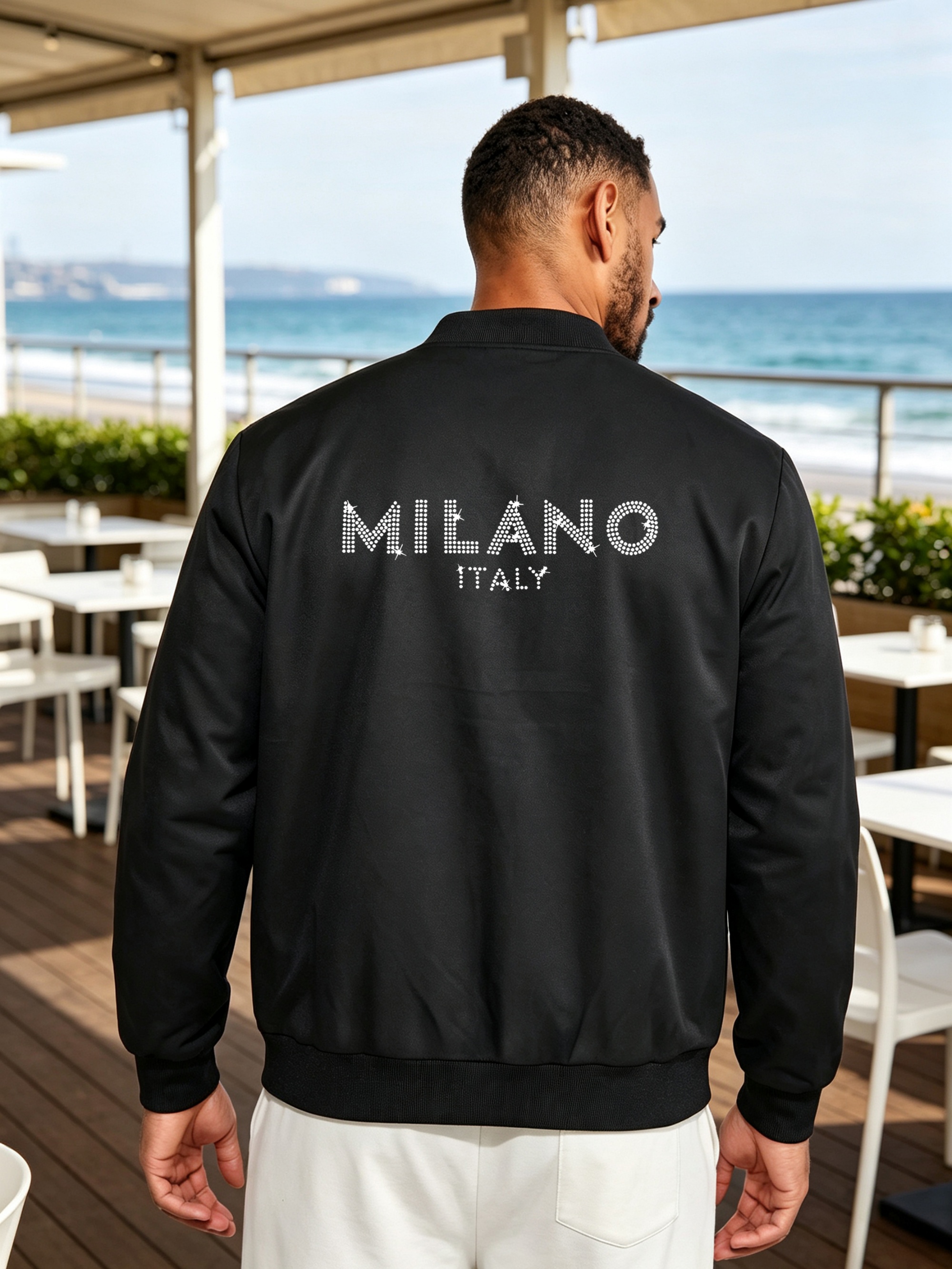 Black Graphic Zip-Up Bomber Jacket