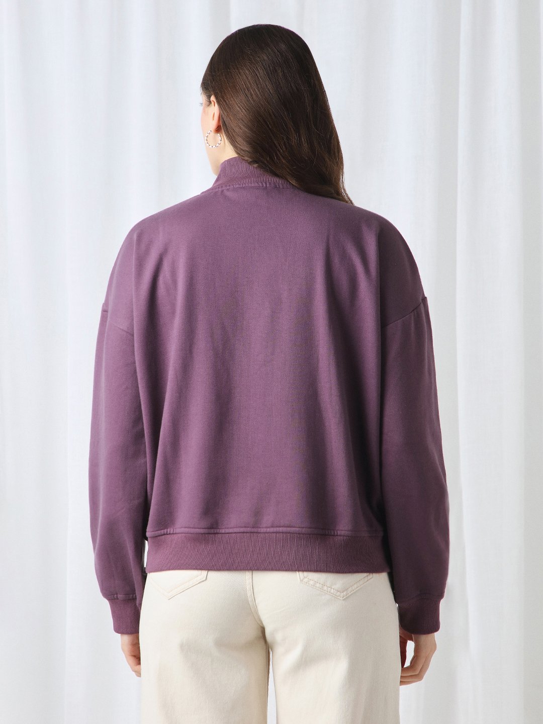 Womens Purple Oversized Half-Zip Sweatshirt