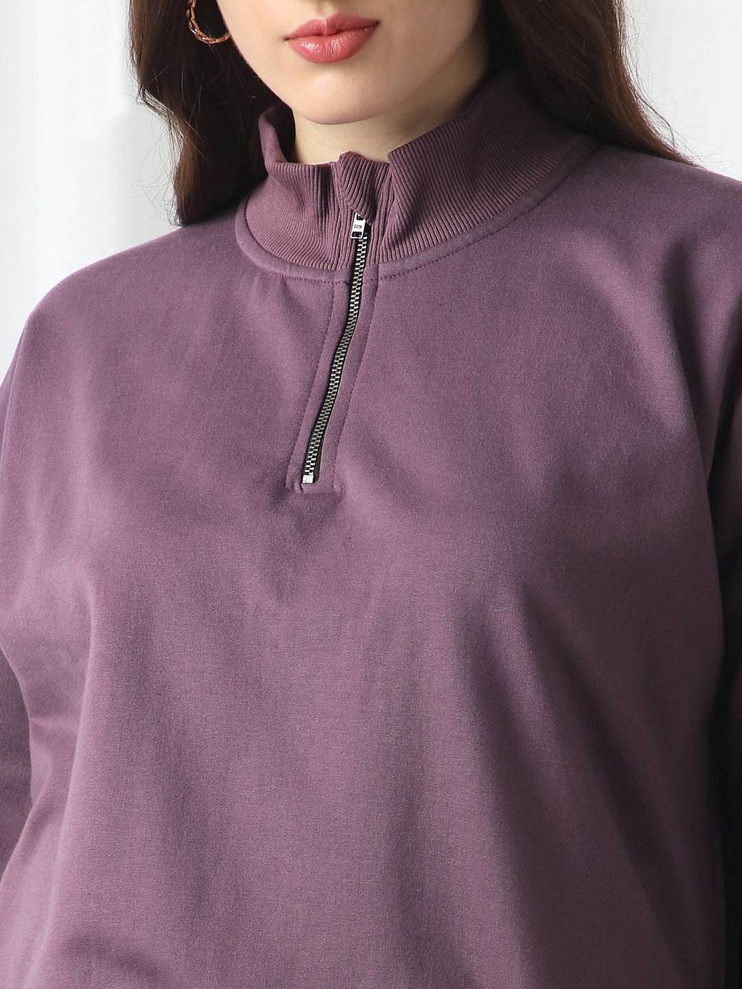 Womens Purple Oversized Half-Zip Sweatshirt