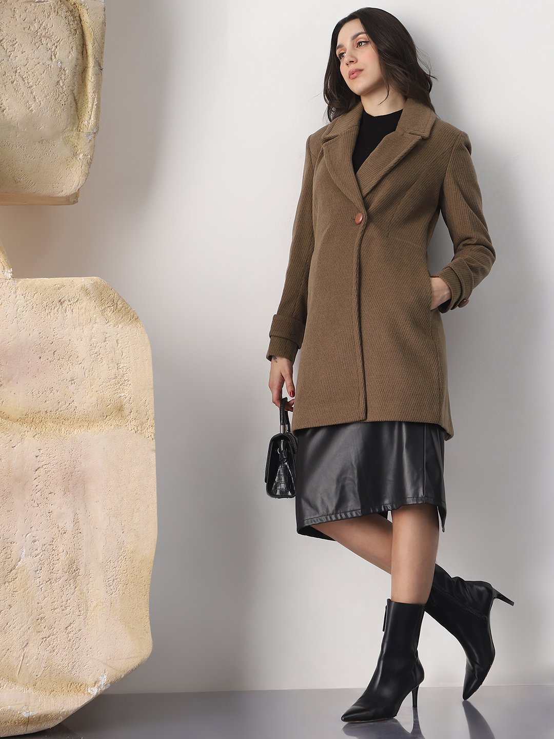 Brown Longline Button-Up Coat