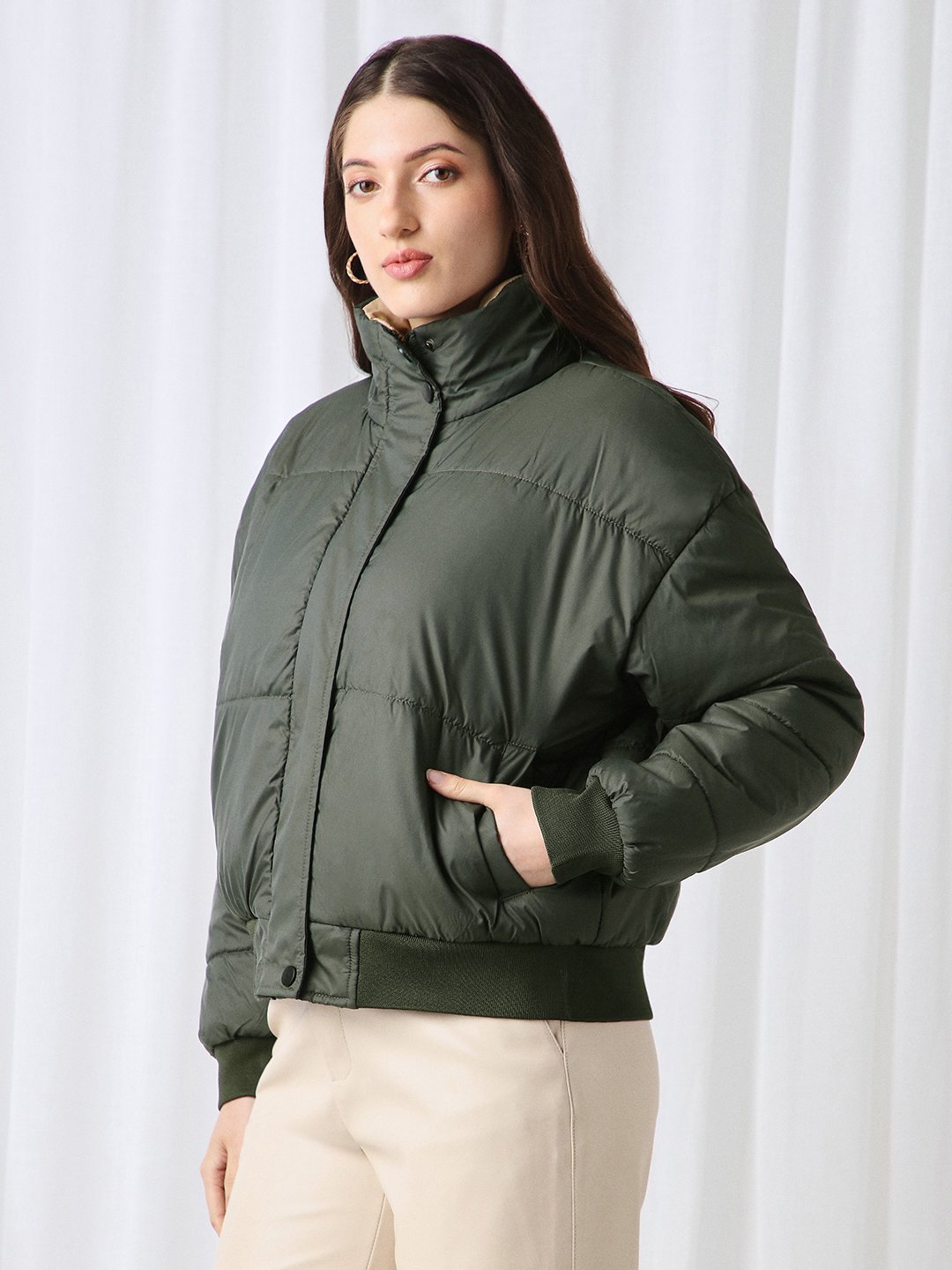 Olive Regular Fit Padded Jacket